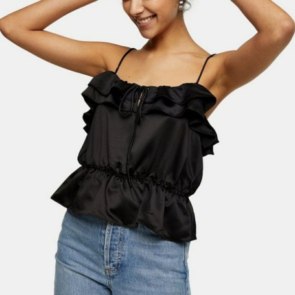 Topshop Tops - Topshop Black Ruffle Cami Top Size 6 NWT!